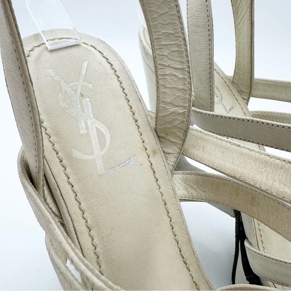 Yves Saint Laurent White Leather Strappy T Strap Heel Sandals - Picture 10 of 16